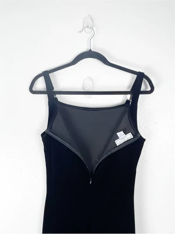 JESSICA MCCLINTOCK GUNNE SAX Black Velvet Back Zipper Jeweled Straps Dress 9/10 - Image 8