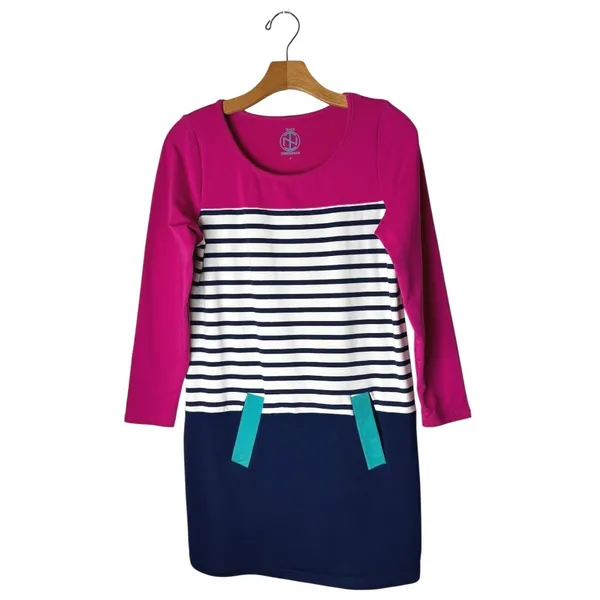 Tracy Negoshian Dress Women Small Pink Blue Striped‎ Bella Tunic Mini Nautical - Image 2