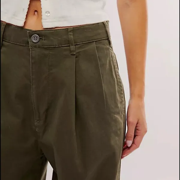 FREE PEOPLE Pleated Dockers Baggy Khaki Cargo Pants Jeans Trousers - Image 2