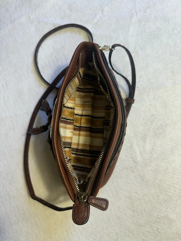 Brighton Leather Bag Shoulder Purse Tasseled Handbag Cross Pebbled Brown Vintage - Image 8