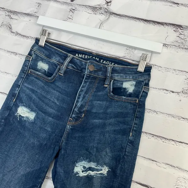American Eagle Super Hi-Rise Jegging Women’s 4R Distressed Dark Wash Stretch Y2K - Image 7