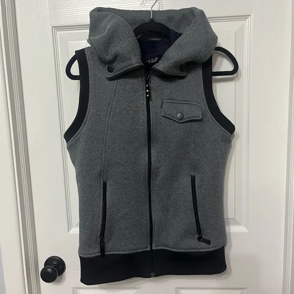 BURTON grey and black full zip vest size large hoodie thick knit‎ - Image 2
