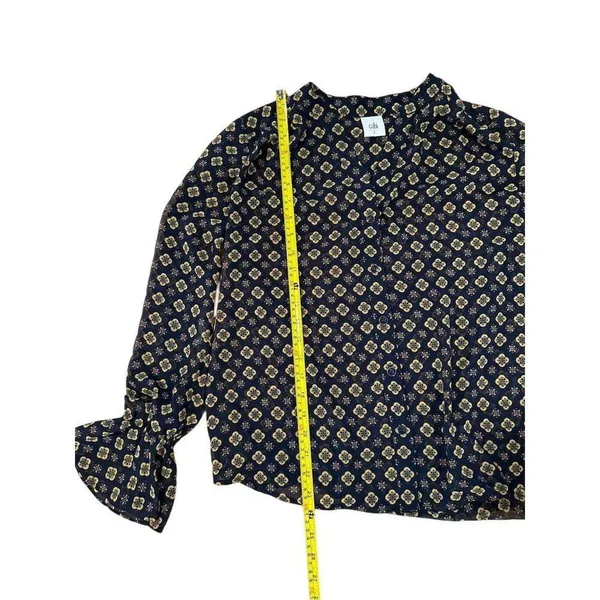 CAbi Women's Small Multicolor Geometric V-Neck Long Sleeve Sheer Blouse - Image 3