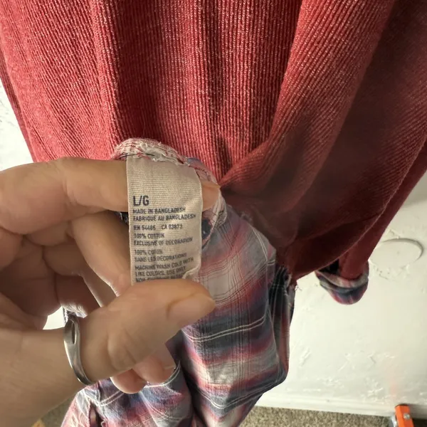 Hollister Sweater Y2k Large Red Plaid‎ Flannel Layered Look Long Sleeve Top - Image 7