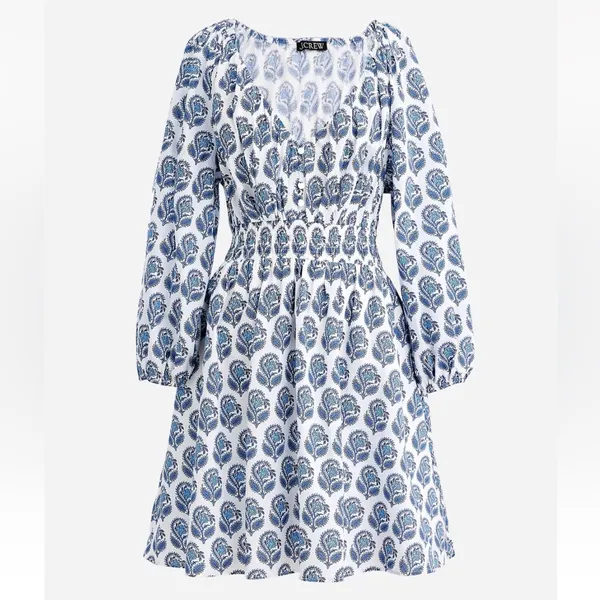 J.Crew V Neck Bouquet Block White Blue Dress Fit Flare XS Spring - Image 2
