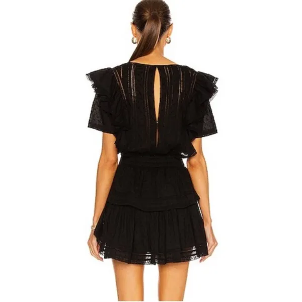 Womens LoveShackFancy Elegant Gwen Ruffled Tiered Mini Dress Black - Image 4