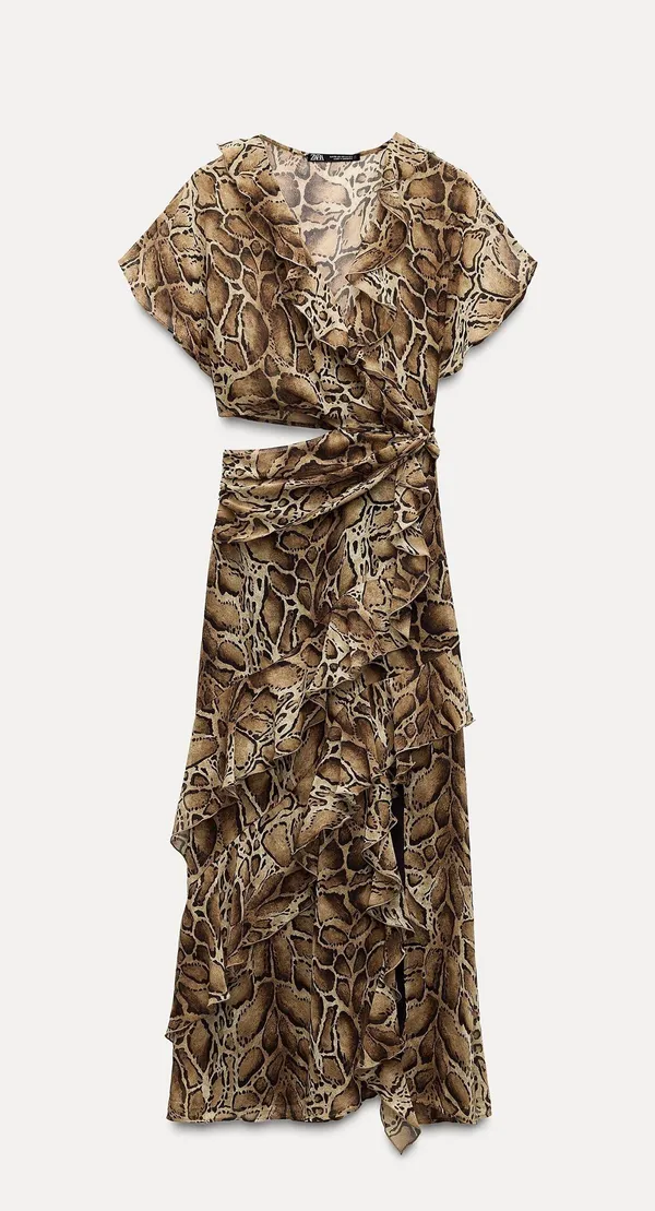 Zara maxi dress snake animal print mesh ruffled boho western casual summer - Image 9