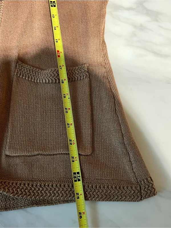Belle Poque Tan Open Front Knit Cardigan Sweater Pockets Size S - Image 5