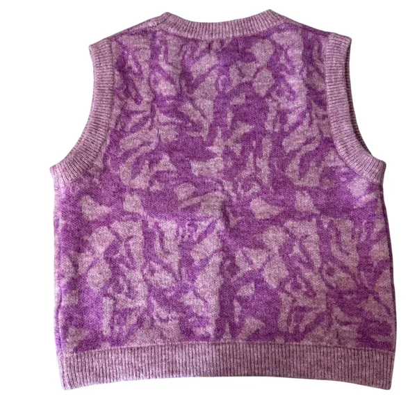 FRNCH Paris Pink Fuchsia Floral Jacquard Knit Sweater Vest Women's Size Small - Image 4