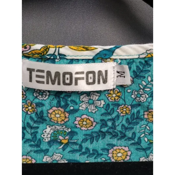 Temofon Summer Mini Dress Women's Medium Blue Floral Print Short Sleeve B82 - Image 3