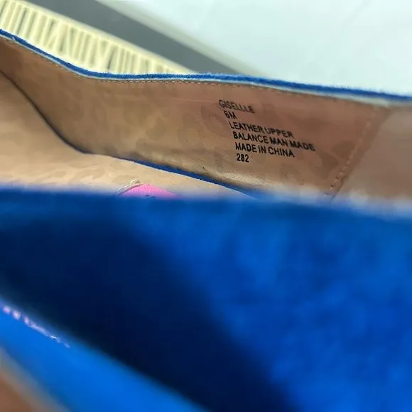 Betsey Johnson Giselle Blue Suede Heels with Hot Pink Sole‎ - Image 5