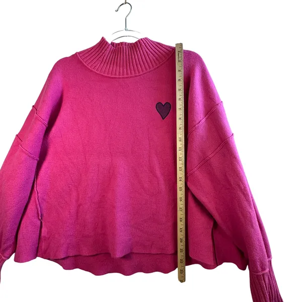 Maeve Anthropologie Heart‎ Mock Neck Sweater Pink Viscose Cotton Knit Small Pink - Image 6