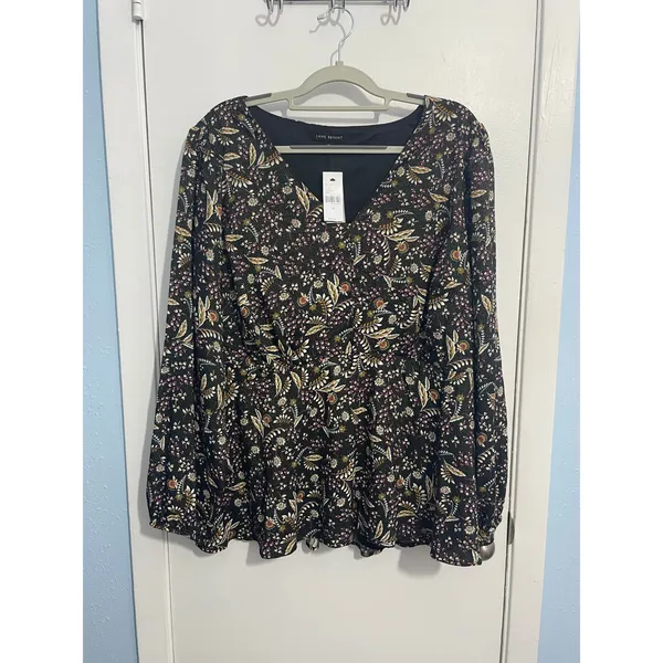 Lane Bryant Babydoll Blouse Size 18 Floral Glitter Whimsygoth Boho Office NWT - Image 2