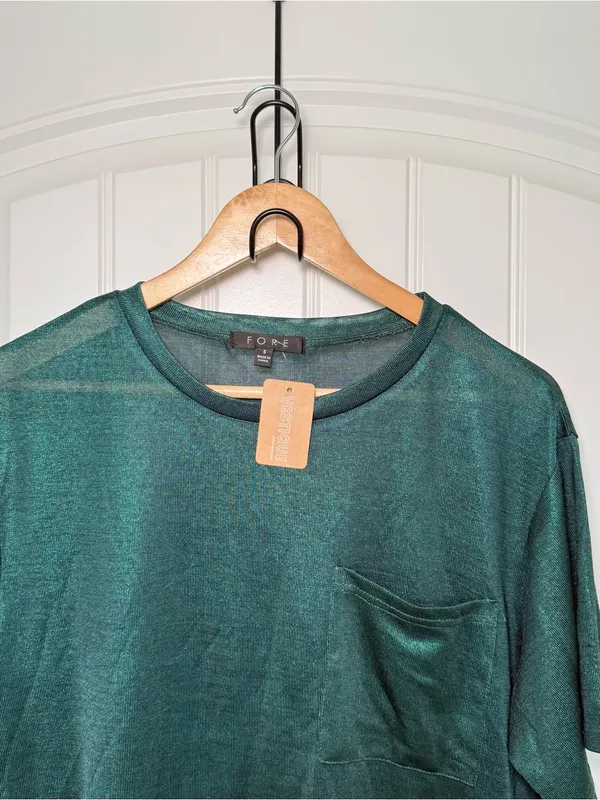Fore Women’s Small Emerald Green Metallic Five Points Top Festival Indie Sleaze - Image 3
