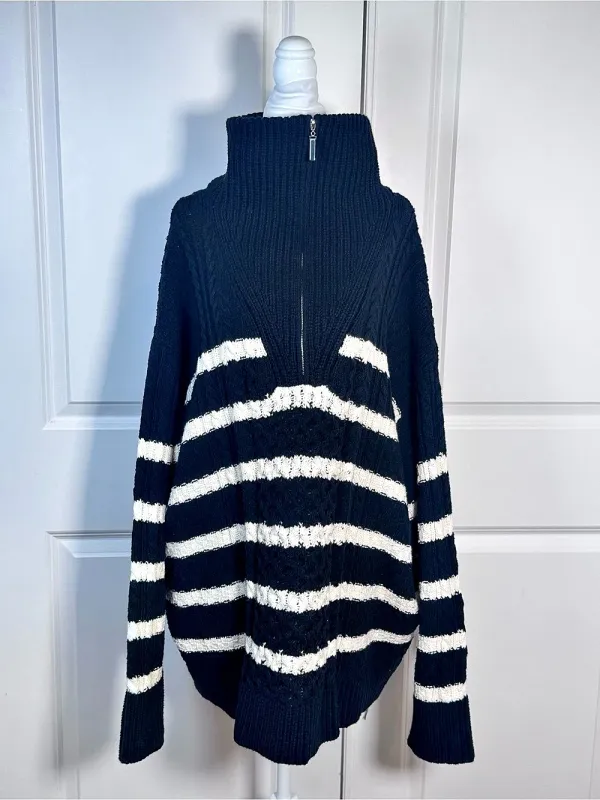 La Ligne x Target Sweater 4X Navy White Cable Knit Quarter Zip Plus Size Coastal - Image 4