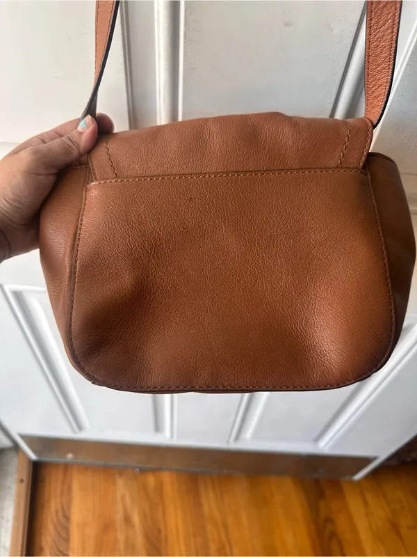 Cole Haan Valise Jenna Cognac Leather Crossbody Shoulder Bag Turn Lock Purse - Image 8