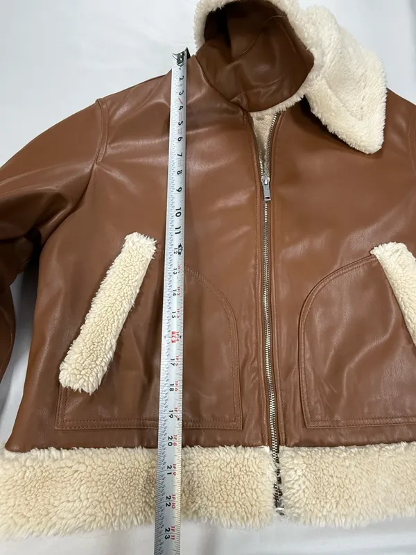 GAP Brown Bomber Jacket with Cream Sherpa Trim - Image 8