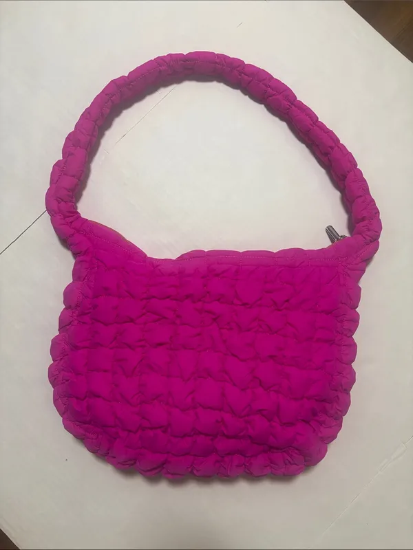 Hot Pink Padded Quilted Crossbody Shoulder Bag Fuchsia Pink Neon Barbie E-Girl - Image 3
