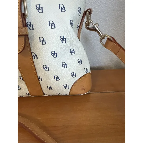 Vintage Dooney Bourke Signature Monogram Y2K 2000 White & Blue Satchel GUC - Image 5