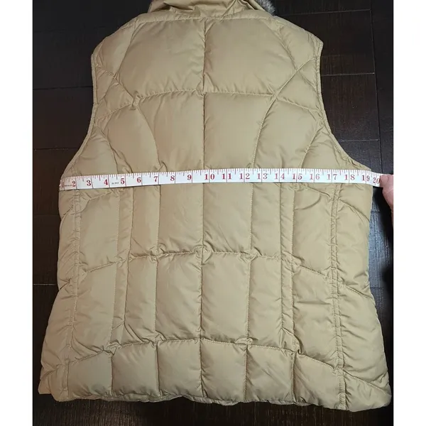 Eddie Bauer Goose Down Quilted Faux Fur Full Zip Puffer Vest Tan Womens Petite M - Image 3