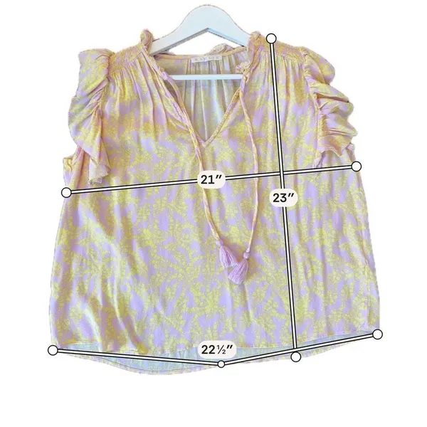 Karlie pink and yellow ruffle sleeve tassel tie top large - Image 7