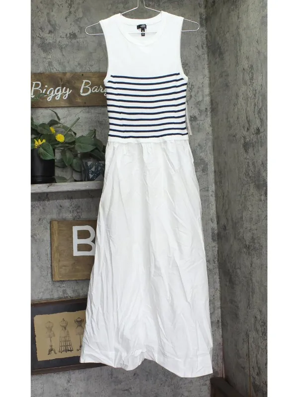NWT Aqua Media Maxi Dress with Striped Knit Bodice 96358BD White / Navy Blue M - Image 2