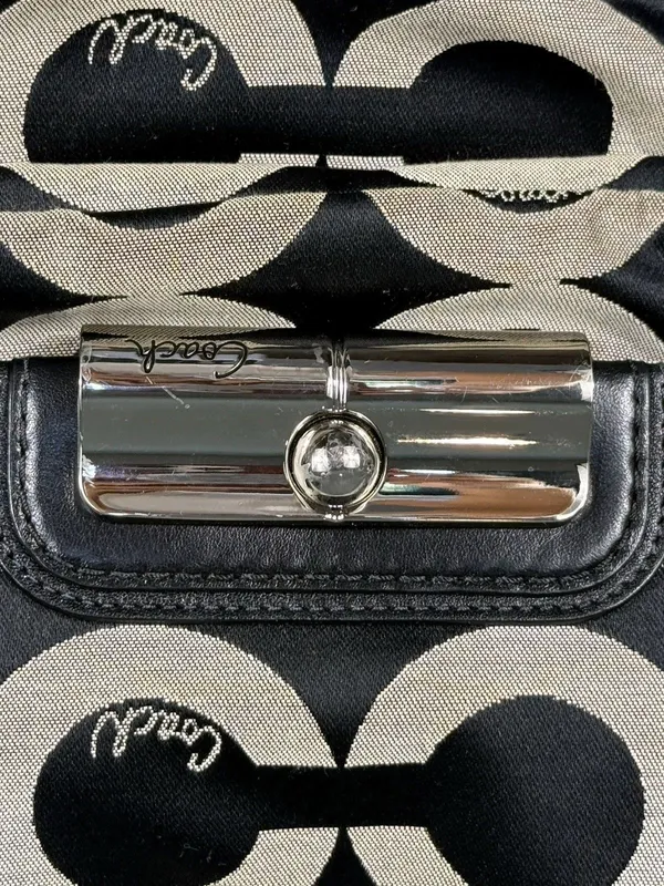 Coach Kristin 16779 Op Art Signature Y2K Satchel Black Khaki Leather Bag - Image 9