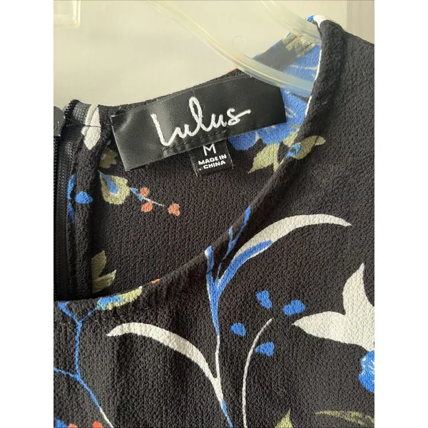 Lulus Welcome Back Black Floral Print Skater Mini 3/4 Sleeve Dress Womens Size M - Image 3
