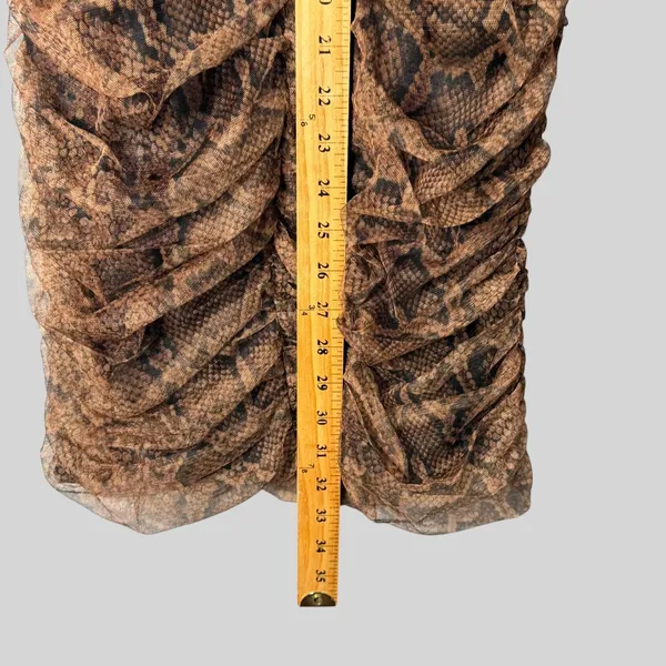 Zara Womens XS Brown Snakeskin Ruched Mesh V-Neck Mini Bodycon Dress NWT - Image 5