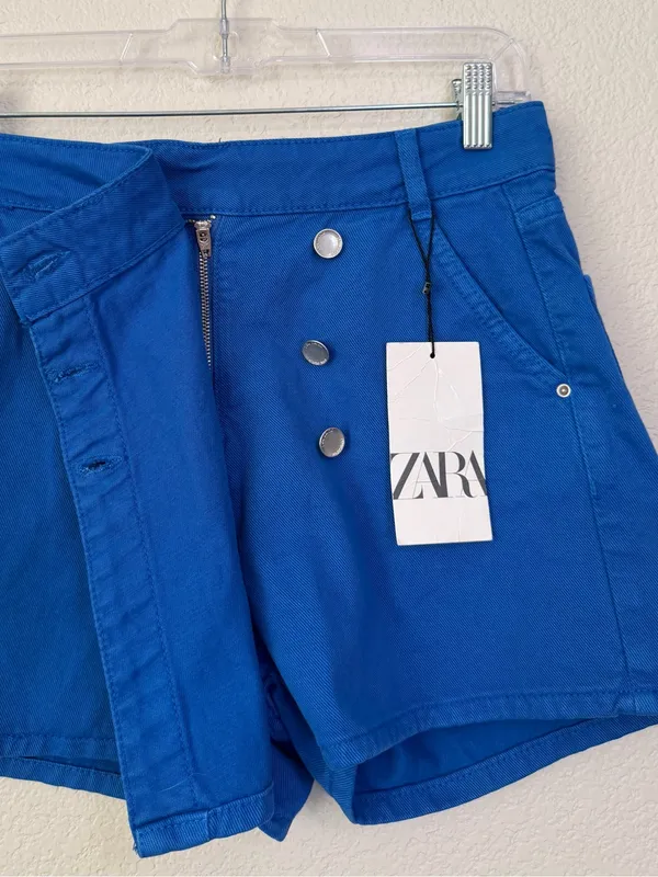 NWT Zara Blue Denim Wrap Asymmetrical Skort, Sz Small - Image 4