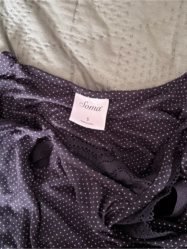 Soma Black Polka Dot Lace Trim Chemise Nightgown Size Small - Image 4