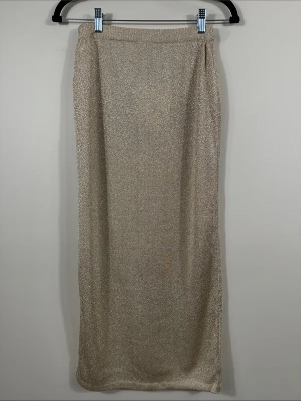 Christine Thomson Gold Unlined Deadstock Midi Skirt Vintage Women Size Medium - Image 2