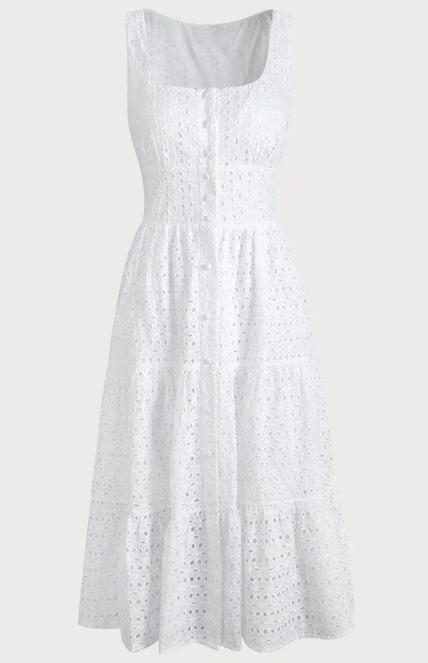 Rihoas Square Neck Tiered Hem Midi Dress - Image 5