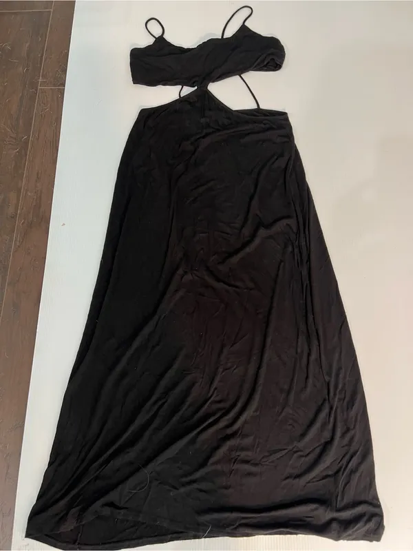Free People Beach Black Cutout Maxi Dress SL Spaghetti Strap cutout front Boho - Image 10