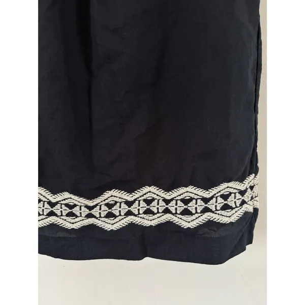 Madewell Navy Blue Linen Blend Aztec Embroidered Knee Length Dress Size Small - Image 6