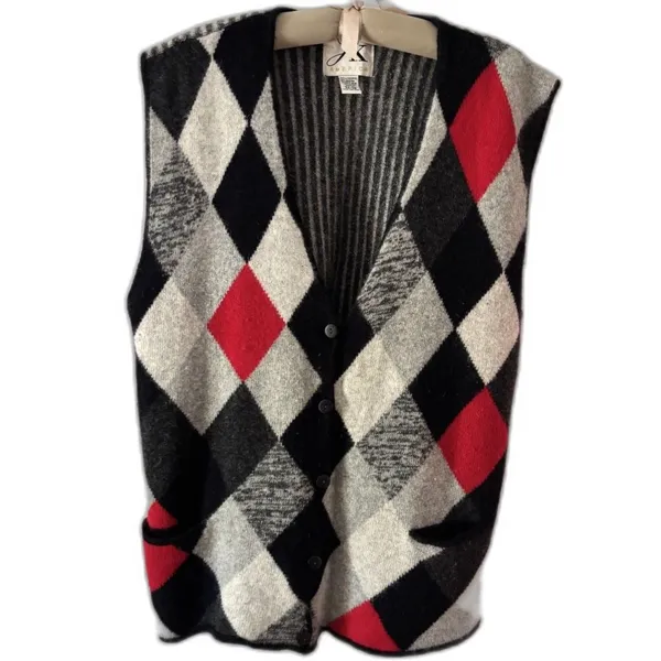 Vintage J.K. America Argyle Sweater Vest Lambswool Angora Blend Size 26/28 - Image 7