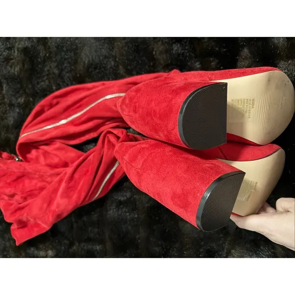 Shoedazzle Nevaeh Tall Zip Up Womens Thigh Boots 10 E Red Heels - Image 4