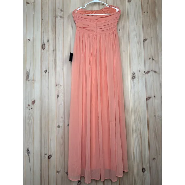 NWT Lulus Luxe Favorite Peach Pink Strapless Ruched Maxi Dress Bridesmaid Size M - Image 5