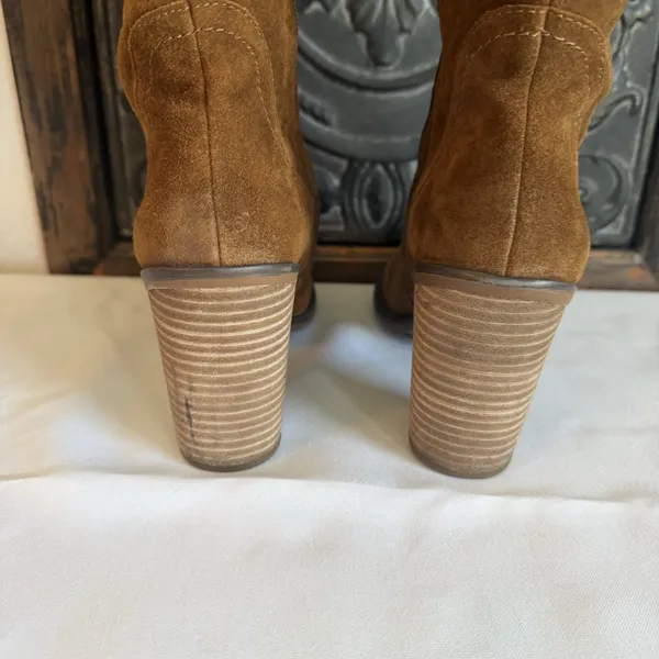 Franco Sarto Elnora Tall Suede Over The Knee Boots Brown Boho Fringe Tassel Sz 9 - Image 4