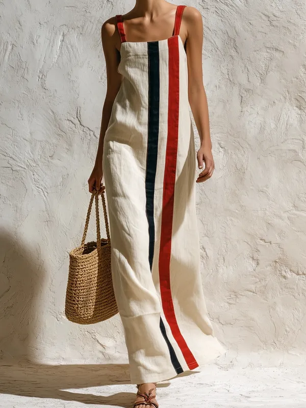 NWT - OKLORA Vertical Stripe Sleeveless Linen-Blend Maxi Dress - Image 2