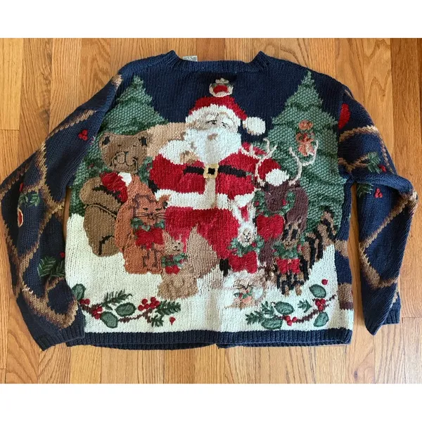 Eagles Eye Collectibles Christmas‎ Sweater Vintage Women's M Owl Bear Santa Bell - Image 4