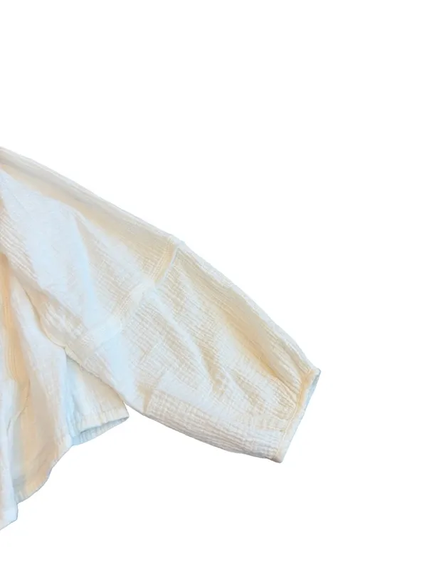 We The Free Ivory Cotton Gauze Popover Blouse Long Sleeve V Neck Small Women's - Image 12