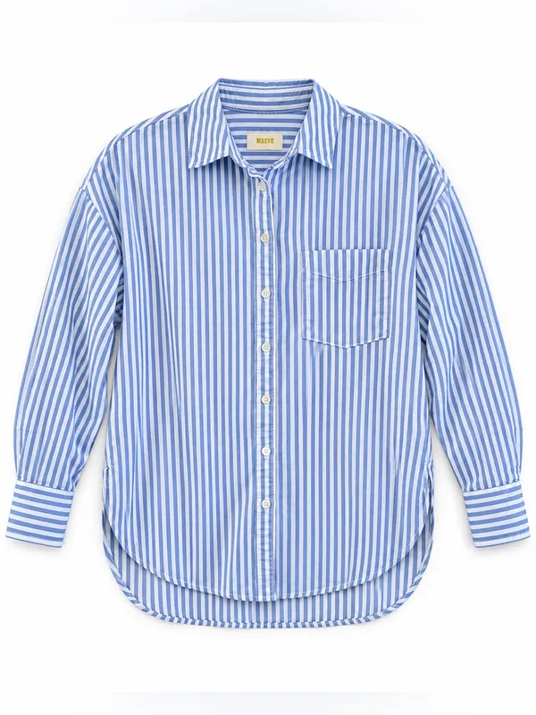 Maeve Anthropologie Women’s XS Blue White Stripe Cotton Button Down Oversized - Image 2