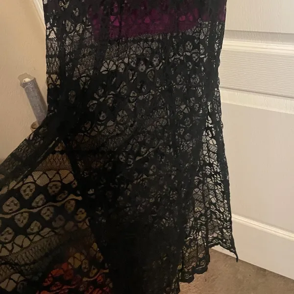 Fredrick’s Of Hollywood Sheer Purple Black Lace Maxi Dress Size Medium - Image 5