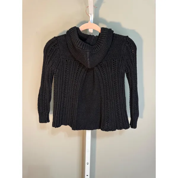 American Eagle Hooded Chunky Knit Cardigan‎ Sweater Black SP Petite 90's - Image 8