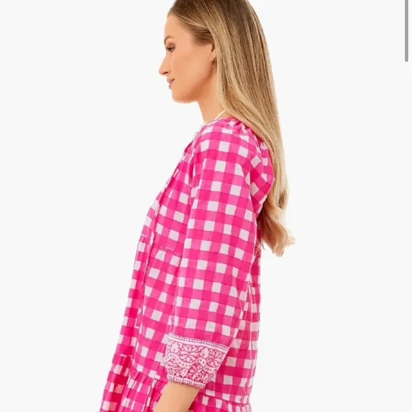 NWT TUCKERNUCK SZ‎ Block Print By Hand Priya Dress Hot Pink Gingham Sz S - Image 2