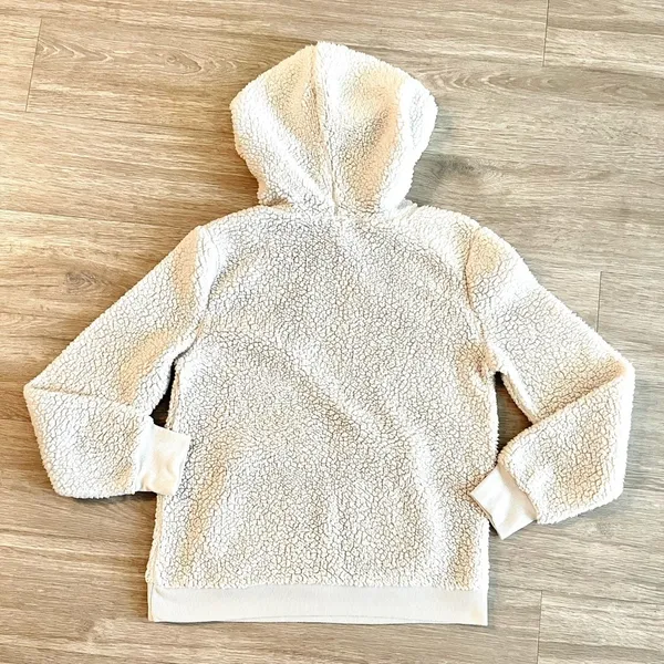 No Boundaries Cream Hooded Quarter Zip Fuzzy Sherpa Sweater Hoodie Size Medium - Image 4