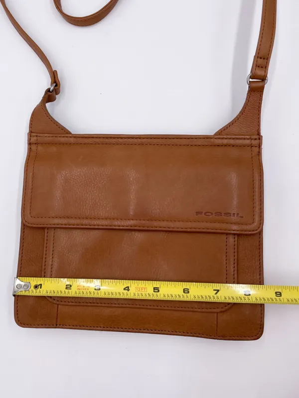 Vintage Fossil Double Sided Flap Crossbody Bag Purse Brown Tan Leather Bohemian - Image 12