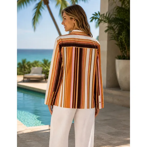 NWT!! ZARA Colorful Striped Buttondown Shirt Top‎ Cotton Notch Collar Small - Image 7