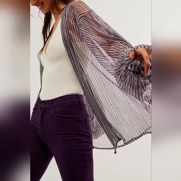 NWT FREE PEOPLE Shimmer Stripe Kimono Color: Silver Size All - Image 3
